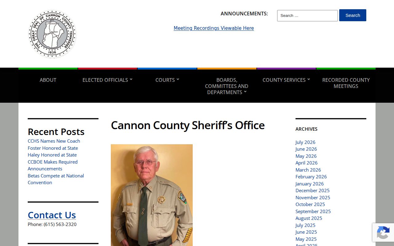 Cannon County 24-hour release search on the Sheriff services page