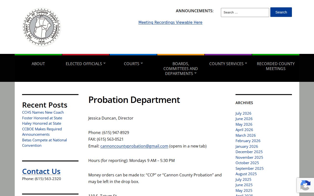 Cannon County probation post-release reporting information