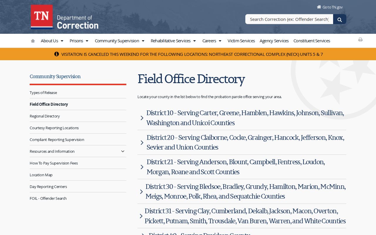 Cannon County post-release supervision District 50 office listing
