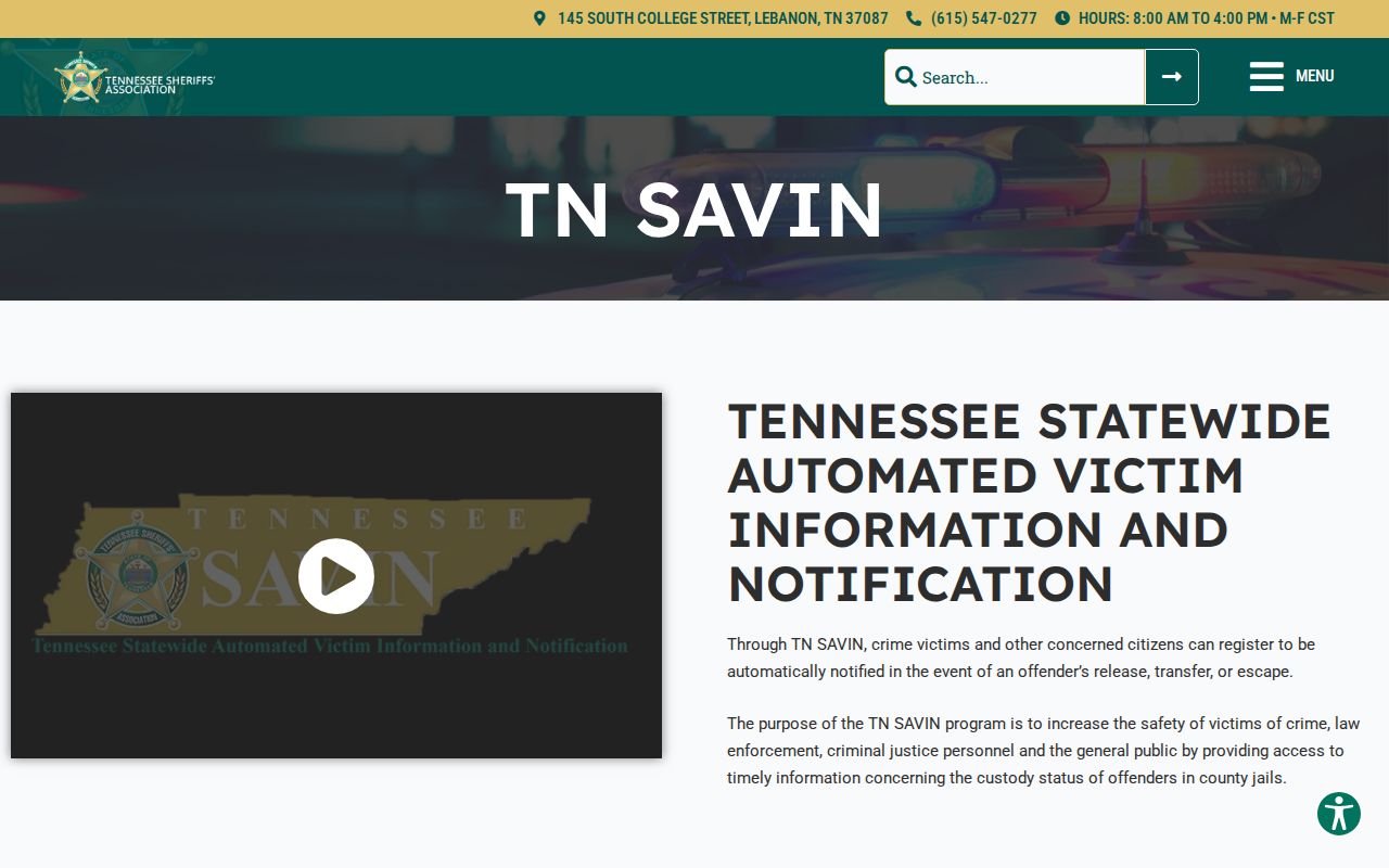 Cannon County VINE release notification instructions from Tennessee SAVIN
