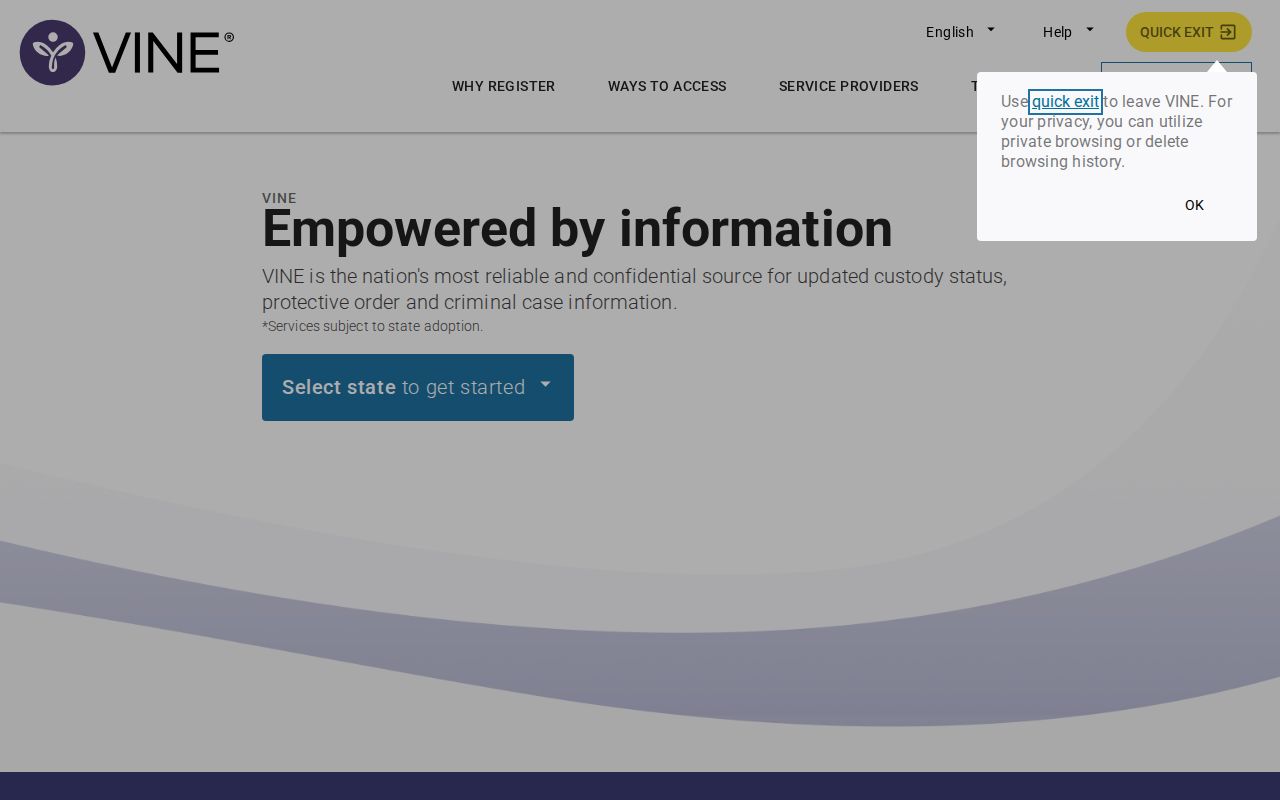 Cannon County VINE inmate check state selection screen